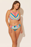 Molly is wearing a 14 suit, she has a 36DD bust and a 33" waist.