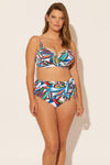 Molly is wearing a 14 suit, she has a 36DD bust and a 33" waist.
