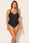 Molly is wearing a 14 suit, she has a 36DD bust and a 33" waist.