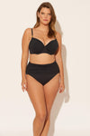 Molly is wearing a 14 suit, she has a 36DD bust and a 33" waist.