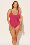 Molly is wearing a 14 suit, she has a 36DD bust and a 33" waist.