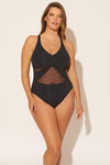 Molly is wearing a 14 suit, she has a 36DD bust and a 33" waist.