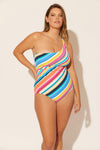 Molly is wearing a 14 suit, she has a 36DD bust and a 33" waist.