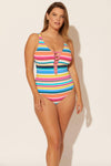 Molly is wearing a 14 suit, she has a 36DD bust and a 33" waist.
