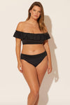 Molly is wearing a 14 suit, she has a 36DD bust and a 33" waist.
