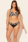 Sara is wearing a 10 suit, she has a 36D bust and a 30.5” waist.