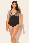 Sara is wearing a 10 suit, she has a 36D bust and a 30.5” waist.