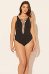 Sara is wearing a 10 suit, she has a 36D bust and a 30.5” waist.