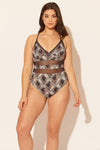 Sara is wearing a 10 suit, she has a 36D bust and a 30.5” waist.