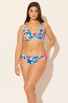 Sara is wearing a 10 suit, she has a 36D bust and a 30.5” waist.