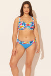 Sara is wearing a 10 suit, she has a 36D bust and a 30.5” waist.