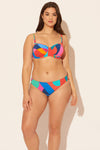 Sara is wearing a 10 suit, she has a 36D bust and a 30.5” waist.
