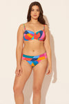 Sara is wearing a 10 suit, she has a 36D bust and a 30.5” waist.