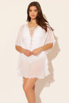 Sara is wearing a 10 suit and M coverup, she has a 36D bust and a 30.5” waist.