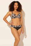 Zoe is wearing a 8 suit, she has a 34D bust and a 29” waist.