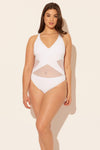 Sara is wearing a 10 suit, she has a 36D bust and a 30.5” waist.