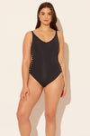 Sara is wearing a 10 suit, she has a 36D bust and a 30.5” waist.