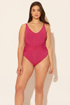 Sara is wearing a 10 suit, she has a 36D bust and a 30.5” waist.
