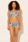 Zoe is wearing a 8 suit, she has a 34D bust and a 29” waist.
