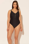 Sara is wearing a 10 suit, she has a 36D bust and a 30.5” waist.