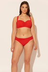 Sara is wearing a 10 suit, she has a 36D bust and a 30.5” waist.