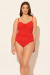 Sara is wearing a 10 suit, she has a 36D bust and a 30.5” waist.