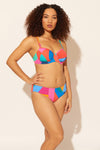 Zoe is wearing a 8 suit, she has a 34D bust and a 29” waist.