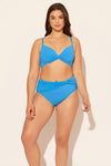 Sara is wearing a 10 suit, she has a 36D bust and a 30.5” waist.