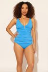 Zoe is wearing a 8 suit, she has a 34D bust and a 29” waist.