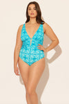 Sara is wearing a 10 suit, she has a 36D bust and a 30.5” waist.