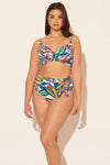 Sara is wearing a 10 suit, she has a 36D bust and a 30.5” waist.