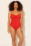 Zoe is wearing a 8 suit, she has a 34D bust and a 29” waist.