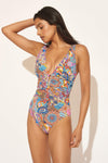 SHIRRED HALTER 1 PC - GROOVY MULTI