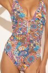 SHIRRED HALTER 1 PC - GROOVY MULTI
