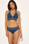 SMOCKED HALTER TOP - NAVY