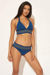 SMOCKED HALTER TOP - NAVY