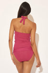SMOCKED HALTER TANKINI TOP - ROUGE