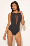 SHEER PLUNGE V-NECK MESH 1 PC - BLACK