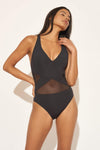 PLUNGE V-NECK MESH CROSS BACK 1 PC - BLACK