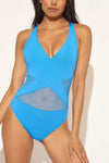 PLUNGE V-NECK MESH CROSS BACK 1 PC - SKYLINE
