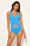PLUNGE V-NECK MESH CROSS BACK 1 PC - SKYLINE
