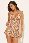 HALTER TANKINI TOP - PINK MULTI