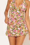 HALTER TANKINI TOP - PINK MULTI