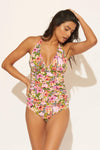 HALTER TANKINI TOP - PINK MULTI