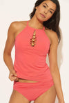 HIGH NECK LATTICE TANKINI TOP - WATERMELON