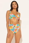 SHIRRED HIGH WAIST BOTTOMS - WHITE MULTI