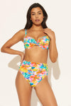 SHIRRED HIGH WAIST BOTTOMS - WHITE MULTI