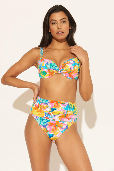 SHIRRED HIGH WAIST BOTTOMS - WHITE MULTI