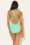V-NECK MESH STRAPPY CROSS BACK 1 PC - TURQS & CAICOS