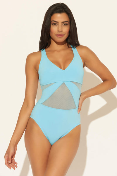 V-NECK MESH STRAPPY CROSS BACK 1 PC - OVERBOARD BLEU
